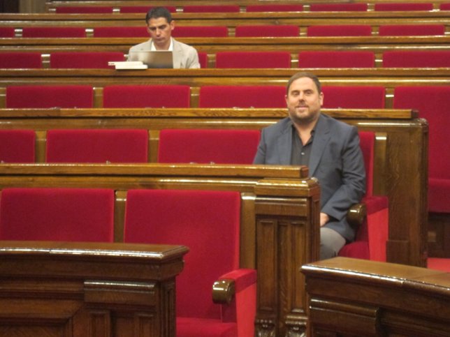 El presidente de ERC, Oriol Junqueras, en el Parlament
