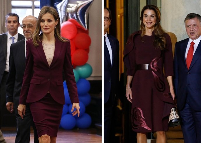 Letizia y Rania, reinando en burdeos y ante, el color temporada 2014 