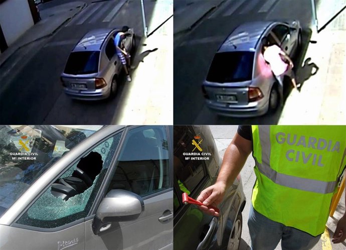 Imagen de uno de los robos y el estado en el que quedó uno de los vehículos