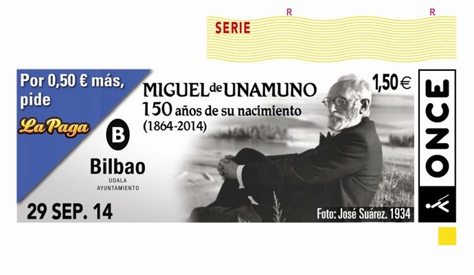 Cupón de la ONCE con la imagen de Unamuno