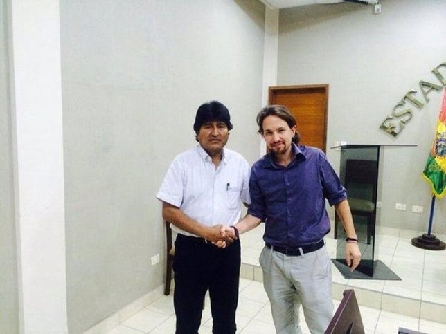El presidente de Bolivia, Evo Morales, y el líder de Podemos Pablo Iglesias