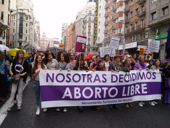 Manifestantes en la movilización por el aborto libre en Madrid