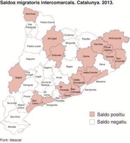 Mapa saldos intercomarcales de Catalunya en 2013