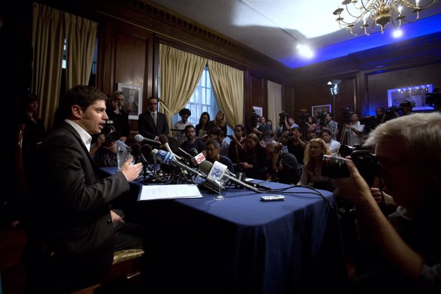 Argentina's Economy Minister Axel Kicillof speaks to the media at a press confer