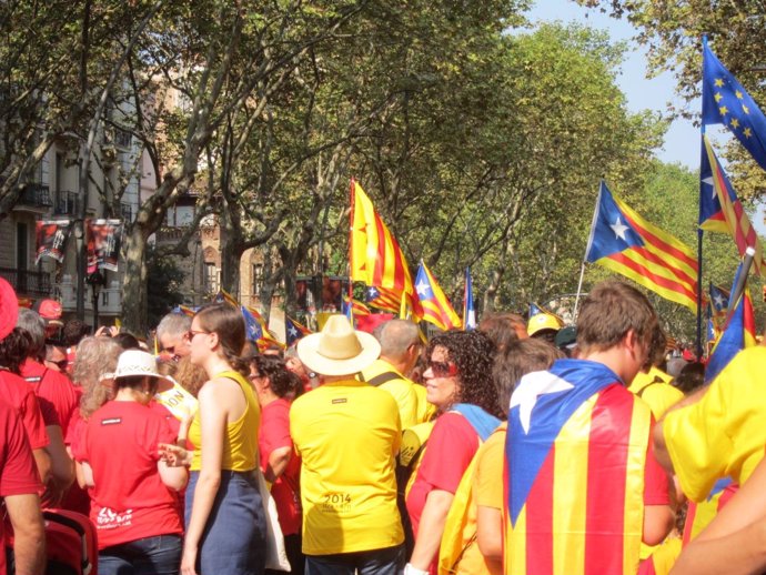 Miles de catalanes forman la V en Barcelona esta Diada