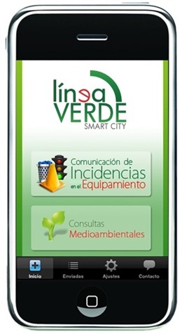 Movil con la app de Línea Verde, de Ambientum.
