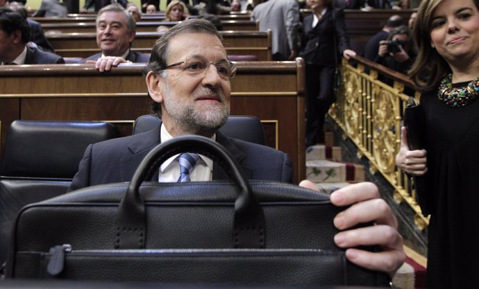 Mariano Rajoy, presidente del Gobierno, en su escaño del hemiciclo 