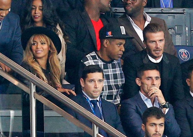 Beyoncé y Jay-Z con David Beckham en el palco VIP del Paris Saint-Germain