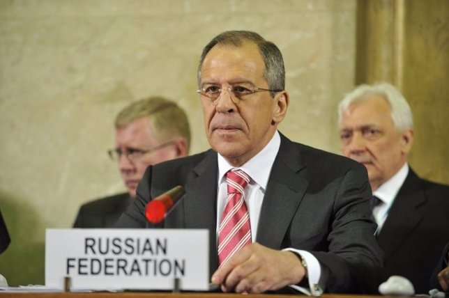 El Ministro de Asuntos Exteriores Sergei Lavrov durante una conferencia.