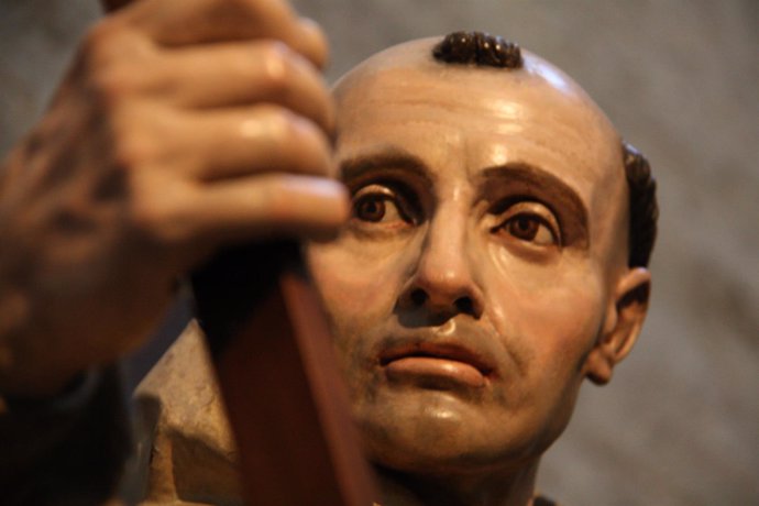 Detalle de la talla de San Bruno en la Cartuja de Miraflores