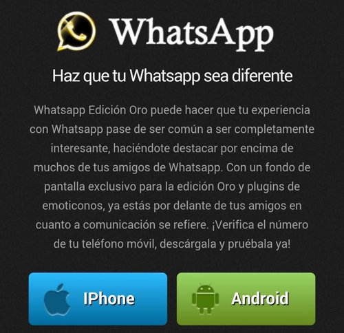 WhatsApp Edición Oro es un timo de mensajes de texto de pago