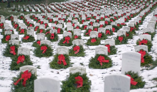 051215-F-3050V-029Thousands Of Christmas Wreaths Are Nestled Against Headstones 