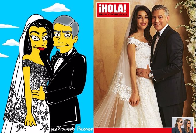 George Clooney y Amal Alamuddin dibujados al estilo Simpson