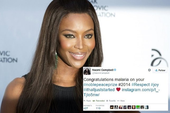 Modelo Naomi Campbell confunde a Malala con Malaria