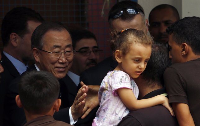 Ban Ki Mon en su visita a la Franja de Gaza