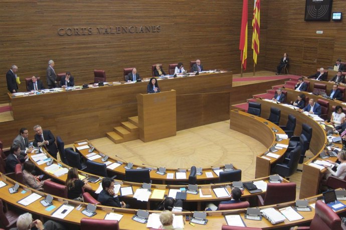 La diputada del PSPV Verónica López en la tribuna de las Corts