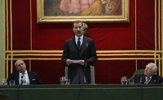 El Rey durante su intervención en la Apertura del Curso de las Reales Academias