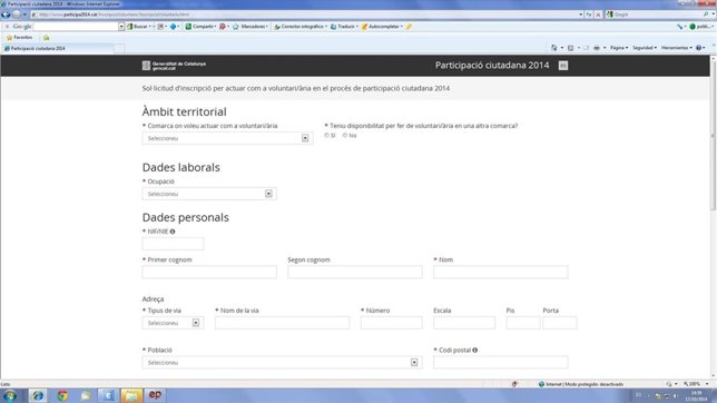 Página web de la Generalitat para registrar voluntarios para el 9N