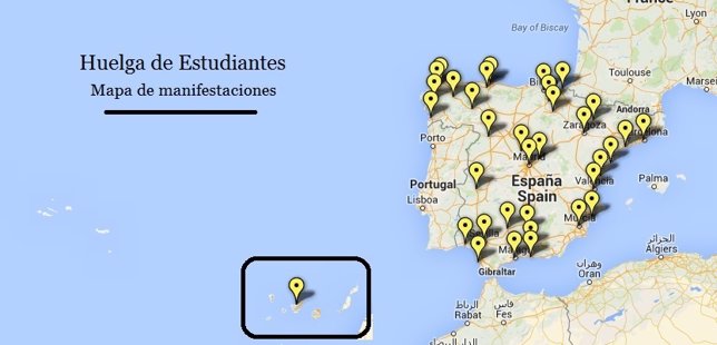 Mapa manifestaciones durante la Huelga de Estudiantes