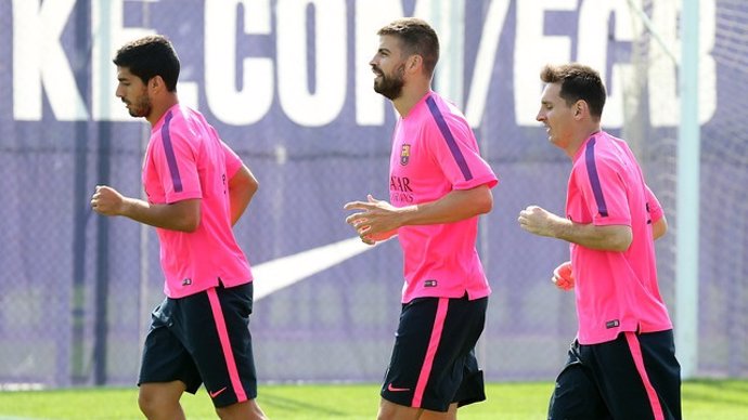 Entrenamiento Barcelona Luis Suárez Piqué Messi