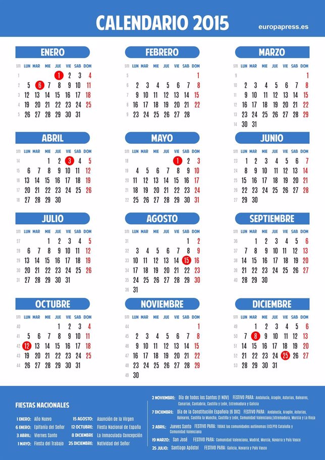 Calendario laboral del año 2015