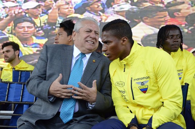 President of the Ecuadorean Soccer Federation Luis Chiriboga gestures as he talk