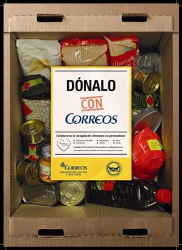 Caja de alimentos donados a través de Correos 