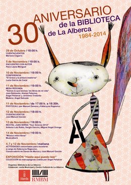 Cartel de los actos de aniversario de la Biblioteca de La Alberca