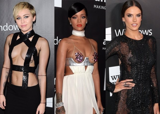 Rihanna y Miley Cyrus, sus escotes eclipsan las transparencias de Alessandra Amb