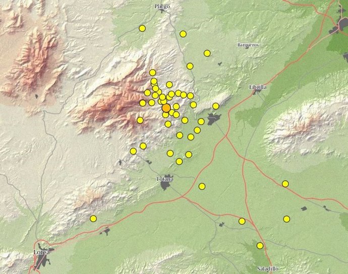 Imagen de los lugares en los que se han registrado terremotos