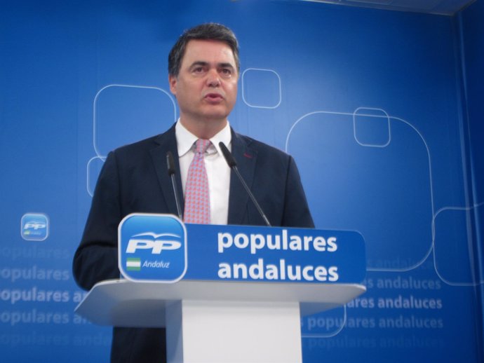 Carlos Rojas, portavoz del PP-A en el Parlamento, en rueda de prensa