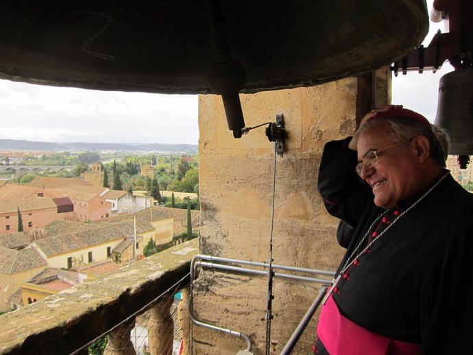El obispo observa  la Catedral desde el campanario de la torre