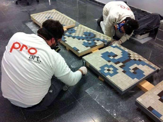 Trabajos en el mosaico Nolla