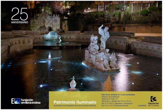 Cartel de 'Patrimonio iluminado' en Córdoba