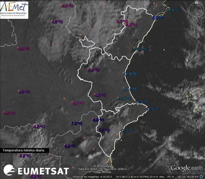Mapa de temperaturas en la Comunitat Valenciana 
