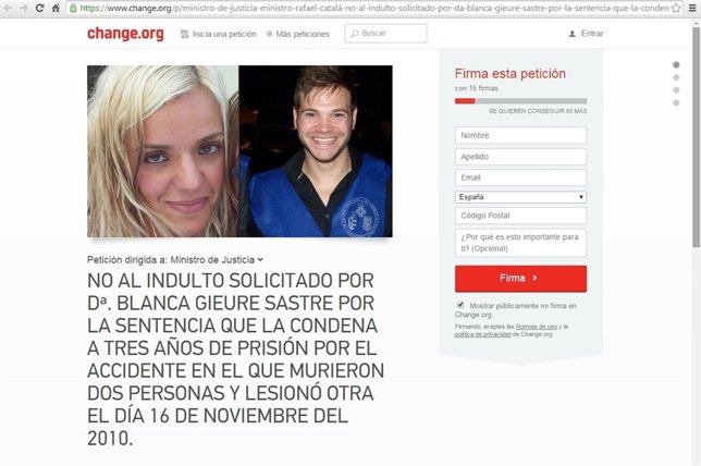 Imagen de la recogida de firmas en Change.Org