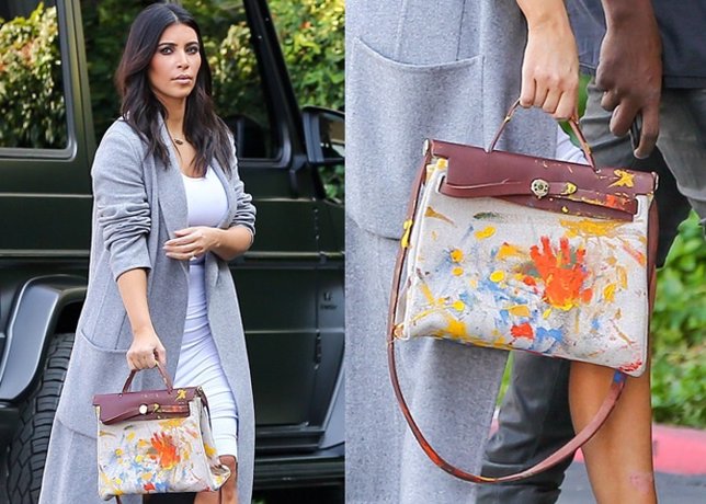 Kim Kardashian y su bolso pintado por North, sumándose moda Angelina Brad Pitt  