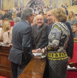 En el pleno del Parlament,  Artur Mas, Boi Ruiz, Irene Rigau y Ramon Espadaler
