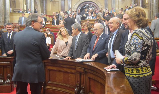 En el pleno del Parlament,  Artur Mas, Joana Ortega, Adreu Mas-Colell, F.Homs