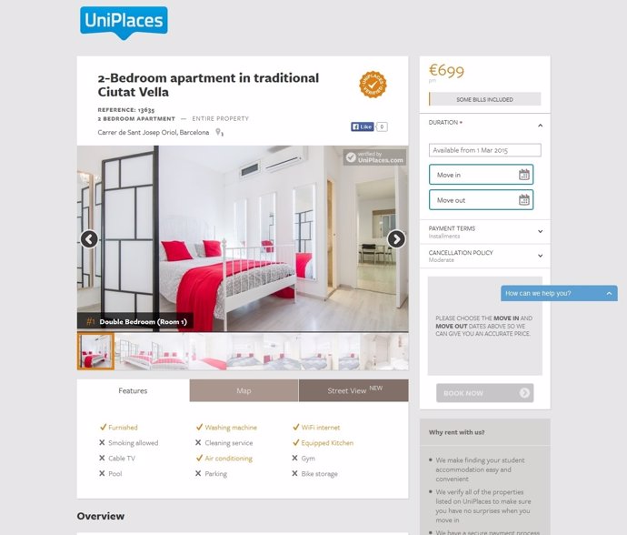 Portal web de Uniplaces 