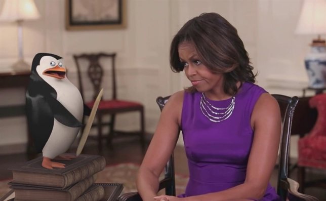Michelle Obama y Los pingüinos de Madagascar