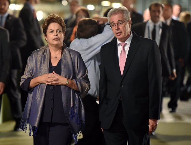 Brazil's President Dilma Rousseff leaves after a leaders' walk around the Galler