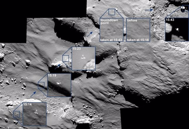 Philae a la deriva en el cometa 67P