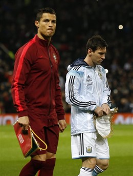 Cristiano y Messi en el amistosos entre Argentina y Portugal