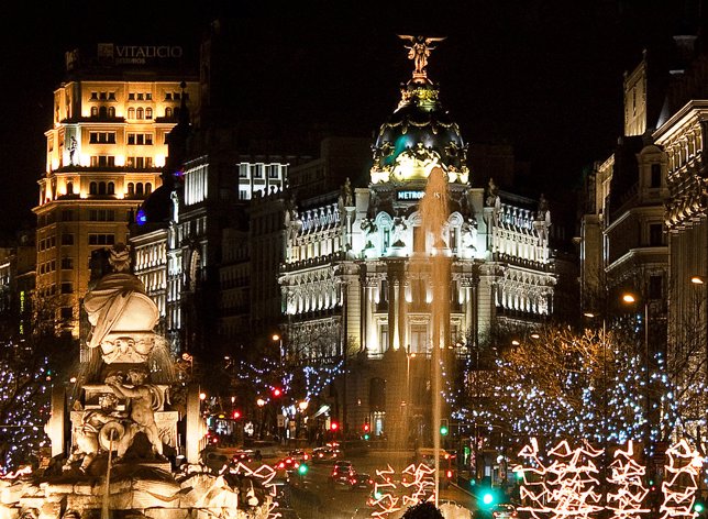 Plaza Cibeles con luces de Navidad, Madrid