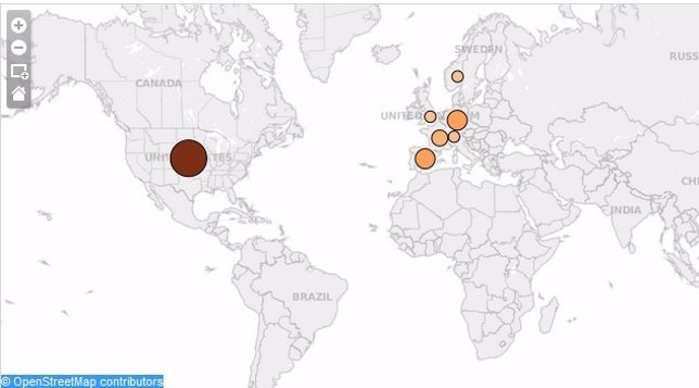 Mapa de enfermos de ébola tratados fuera de África