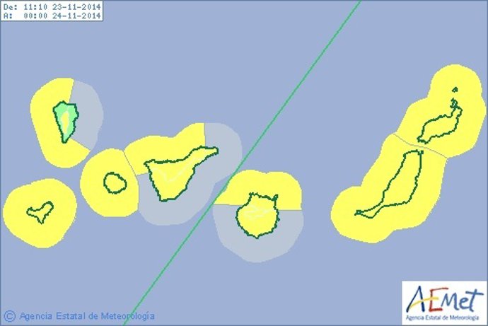 Aviso amarillo por lluvia, viento y fenómenos costeros