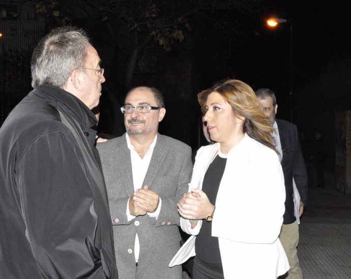 La presidenta andaluza, Susana Díaz, con Javier Lambán y Carlos Pérez.