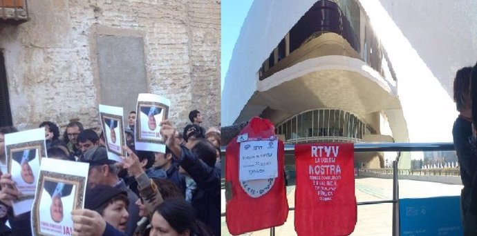 Portestas de trabajadores de RTVV en Xàtiva y en el Palau de les Arts