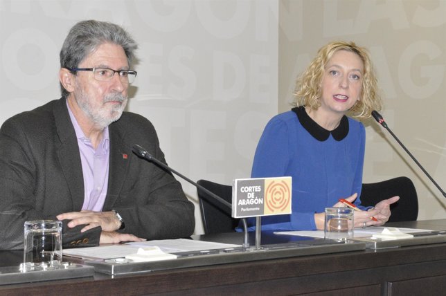 La portavoz de IU-Aragón, Patricia Luquin, y el portavoz, Adolfo Barrena.
